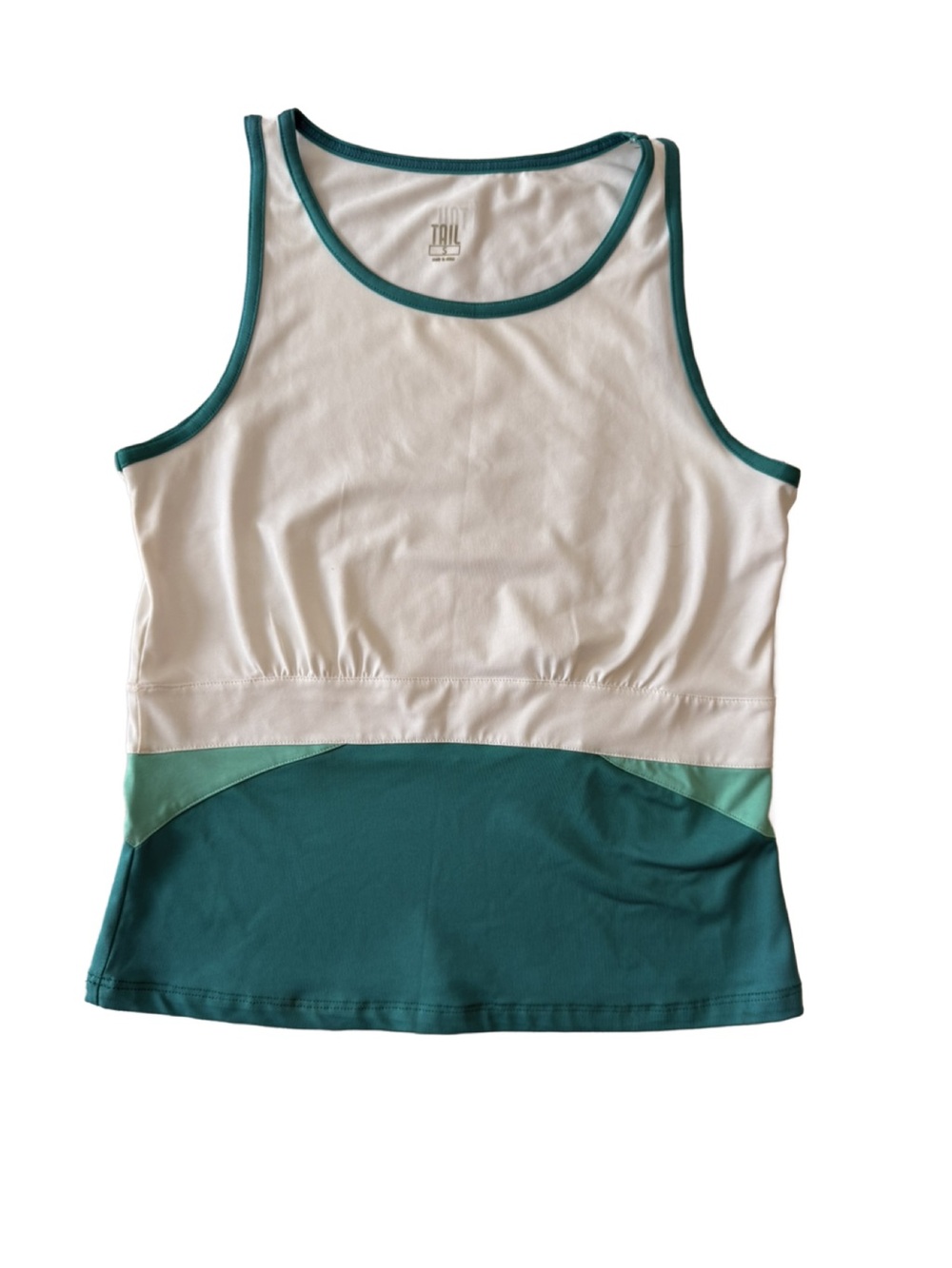 Tail White and Teal Performance Tank. Small